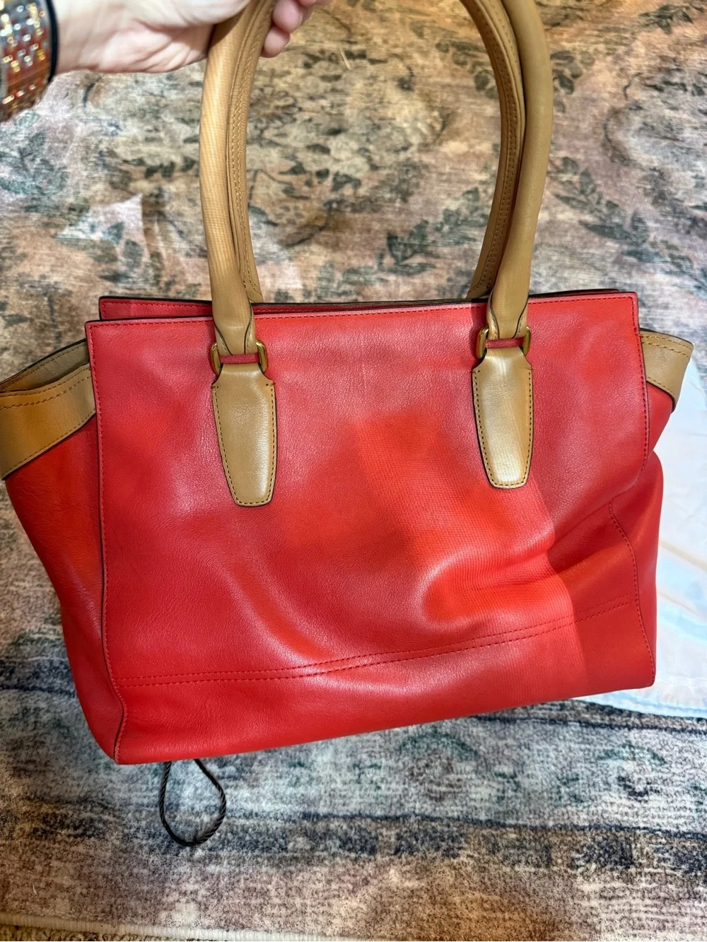 Coach Red, Navy & Tan Colorblock Leather shoulder Satchel with Tassel
